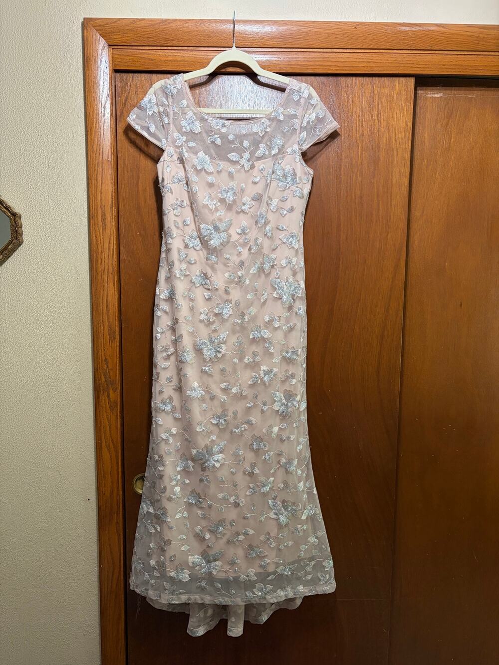 Calvin Klein Embroidered Floral Mesh Maxi Dress Blush Pink Size 10 Formal